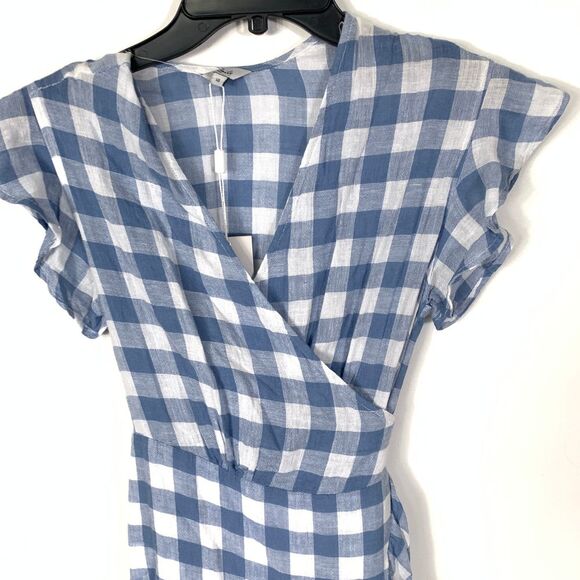 Rails XS Brigitte Wrap Mini Dress Blue Buffalo Plaid Check Short Sleeves Ruffle - Picture 9 of 10